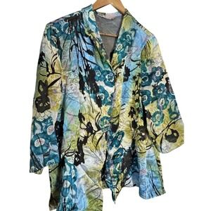 Tan Jay Velvet Burn Out Shacket Dark Floral 18 Plus 3/4 Sleeve Spring Light